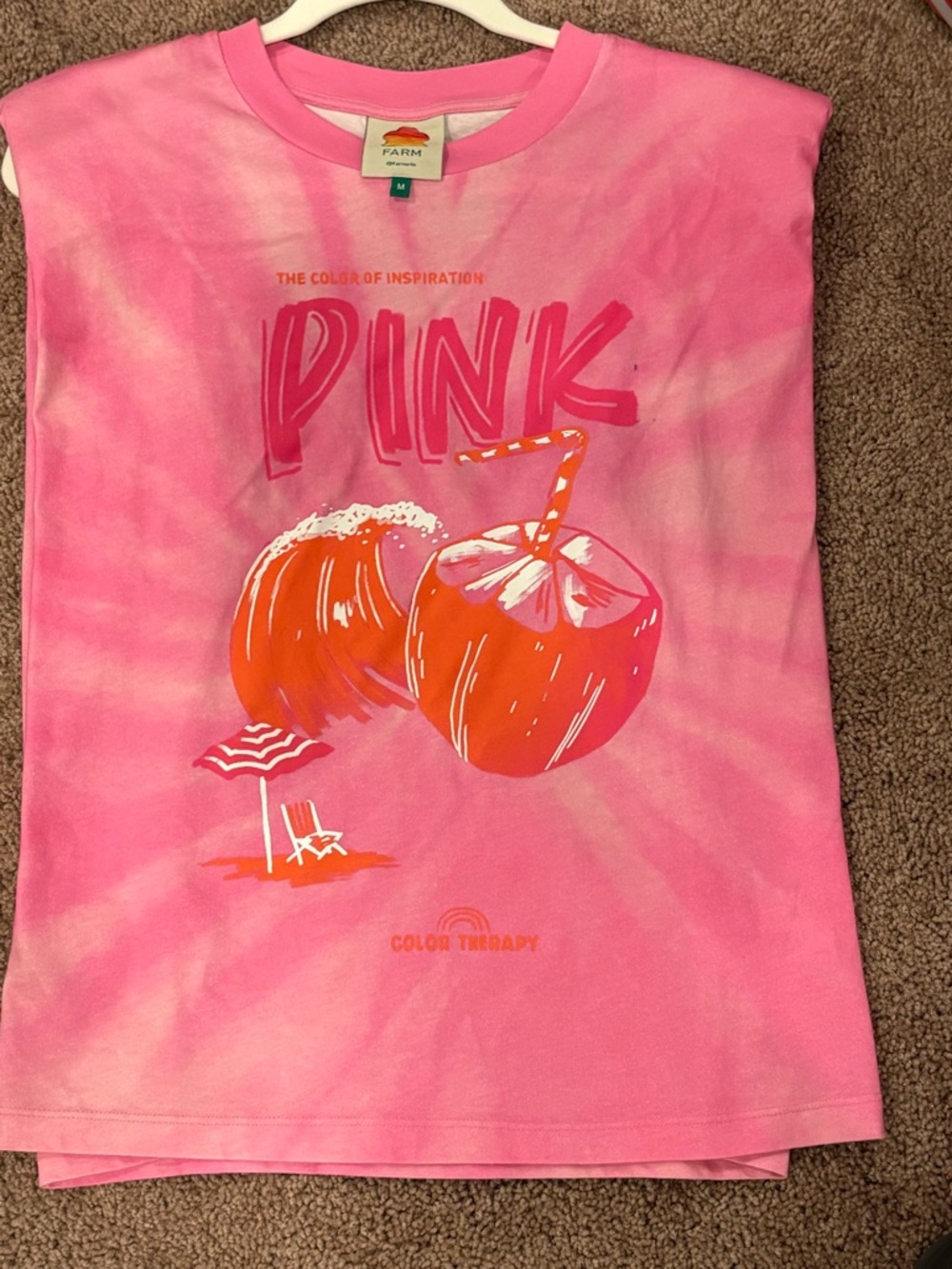 FARM RIO Pink Tie-Dye Graphic Tee with Coconut Drink